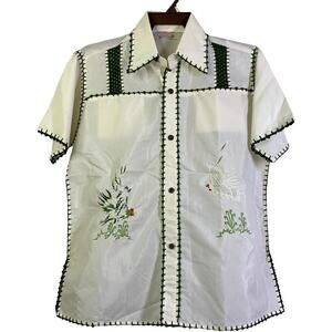 VINTAGE SEARS Shirt Large 60s Hand Crafted Sheer Embroidered‎ Guayabera NWOT